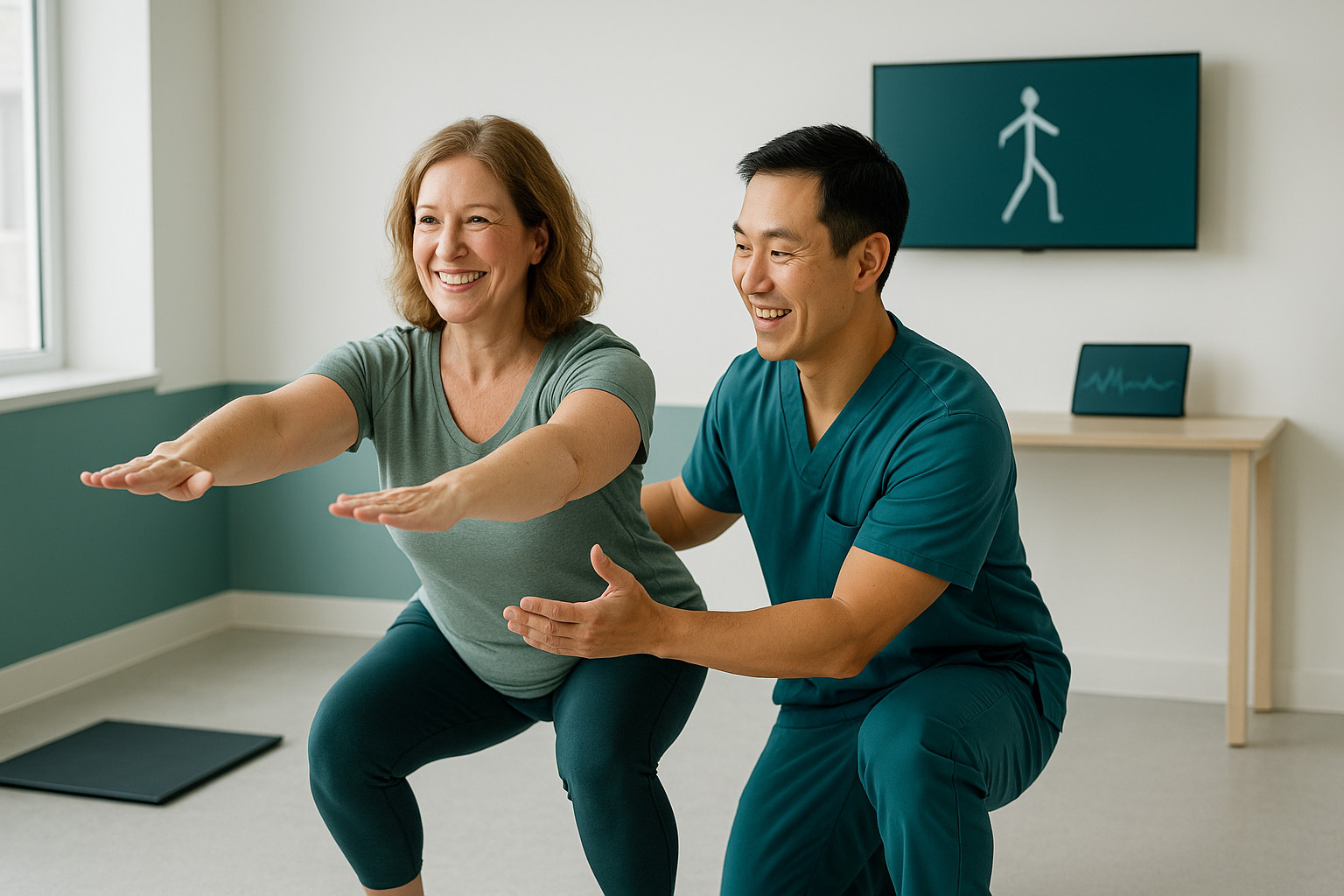Wellness hero: adults training strength and balance with guidance